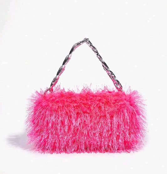 chain fluffy handbag